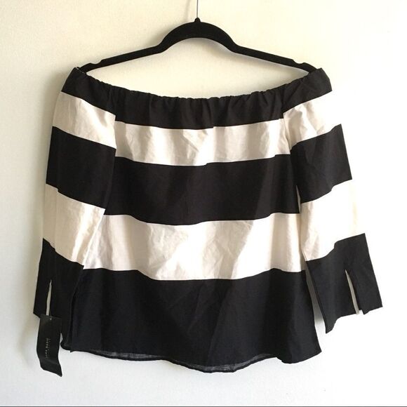 ZARA Strapless Striped Cropped Off Shoulder Blouse Black White XS - Picture 9 of 11
